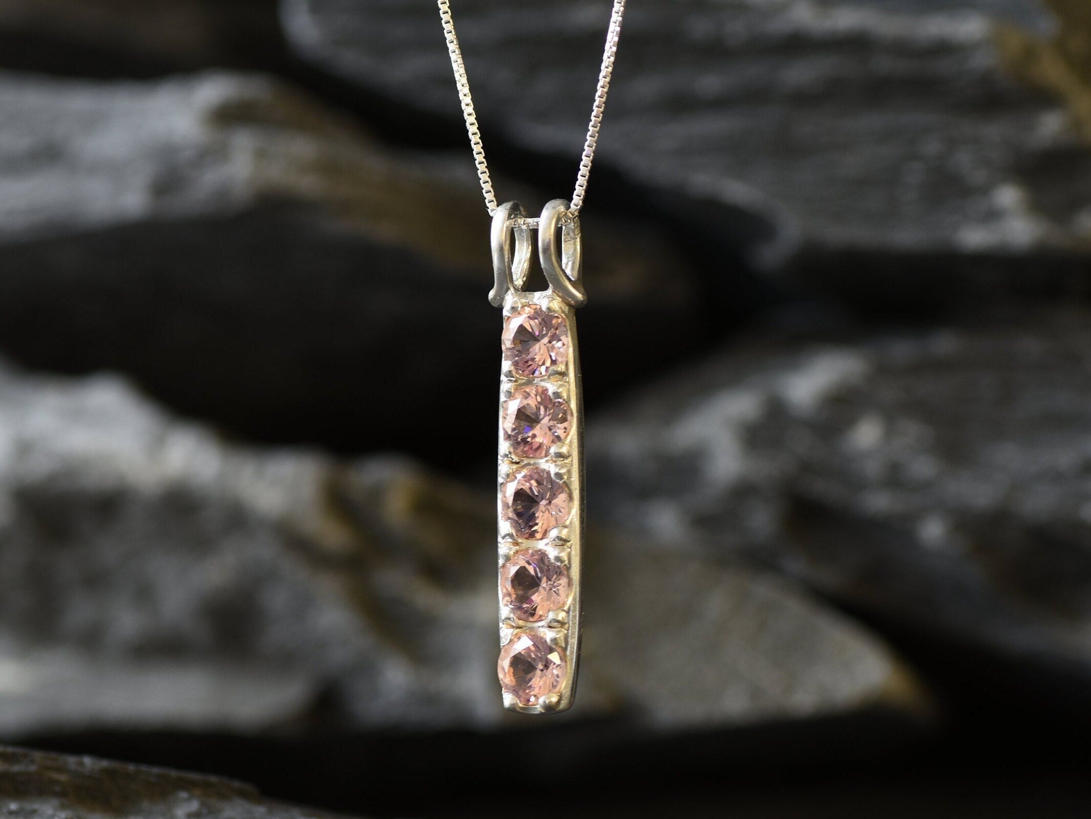 Morganite Pendant, Pink Stone Pendant, Bar Pendant, Line Pendant, Layering Necklace, Minimal Pendant, Created Morganite, Morganite Necklace