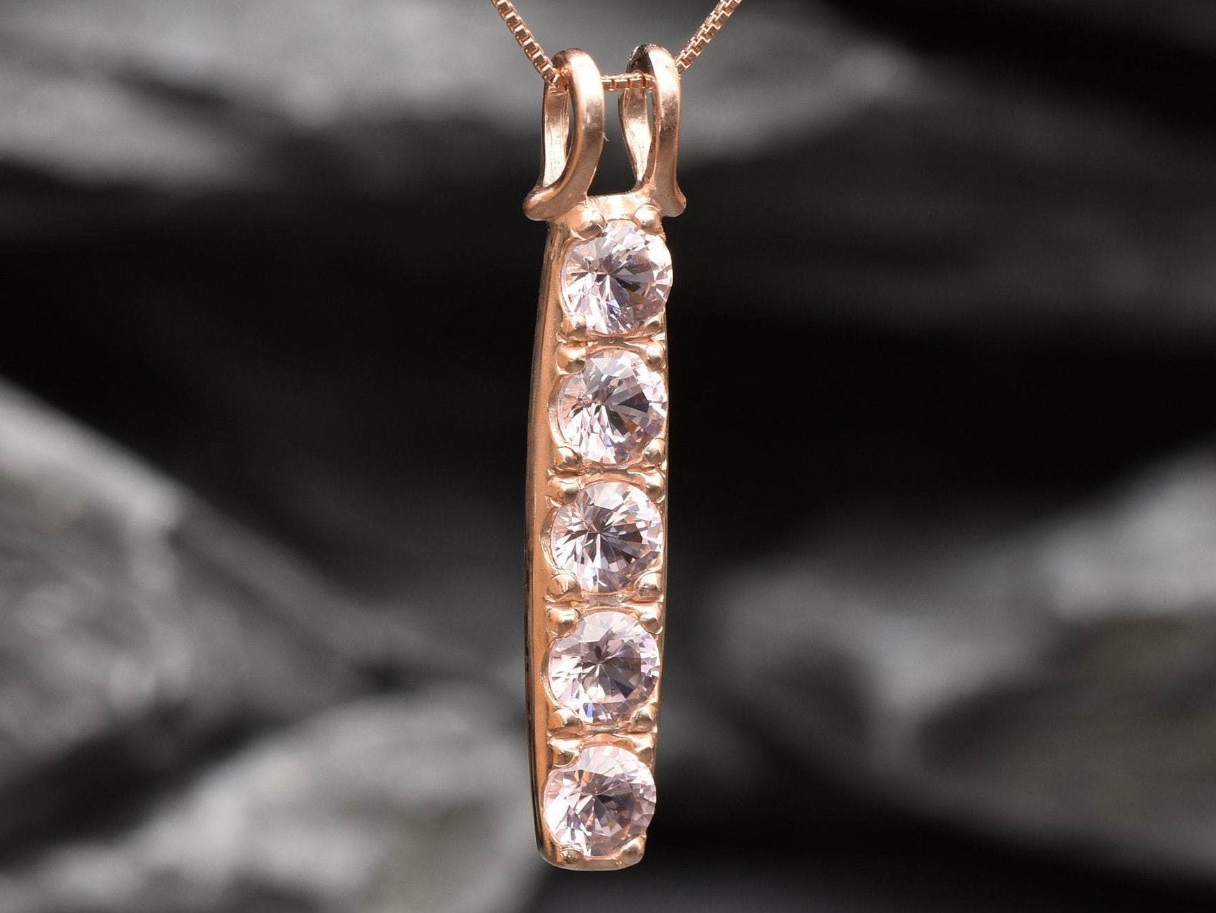Morganite Pendant, Pink Stone Pendant, Bar Pendant, Line Pendant, Layering Necklace, Minimal Pendant, Created Morganite, Morganite Necklace(3)