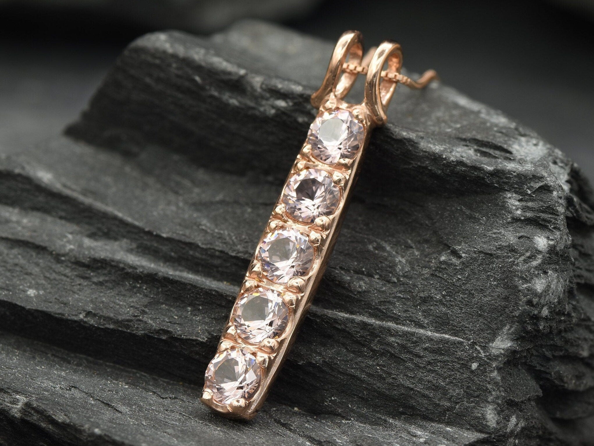 Morganite Pendant, Pink Stone Pendant, Bar Pendant, Line Pendant, Layering Necklace, Minimal Pendant, Created Morganite, Morganite Necklace(3)