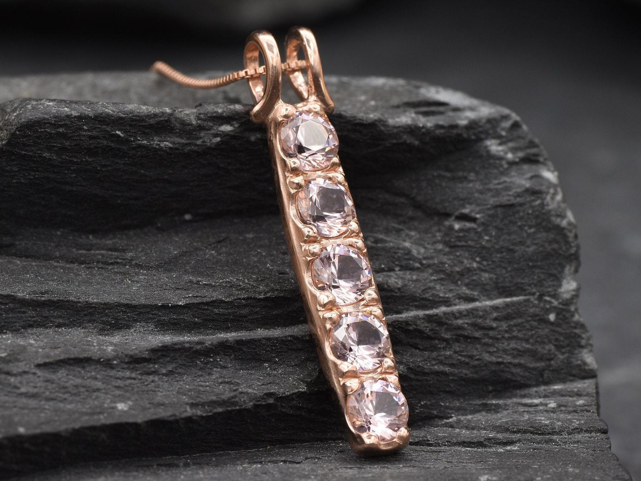 Morganite Pendant, Pink Stone Pendant, Bar Pendant, Line Pendant, Layering Necklace, Minimal Pendant, Created Morganite, Morganite Necklace(3)