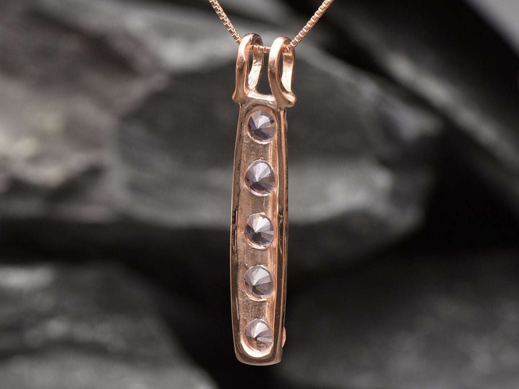 Morganite Pendant, Pink Stone Pendant, Bar Pendant, Line Pendant, Layering Necklace, Minimal Pendant, Created Morganite, Morganite Necklace(3)