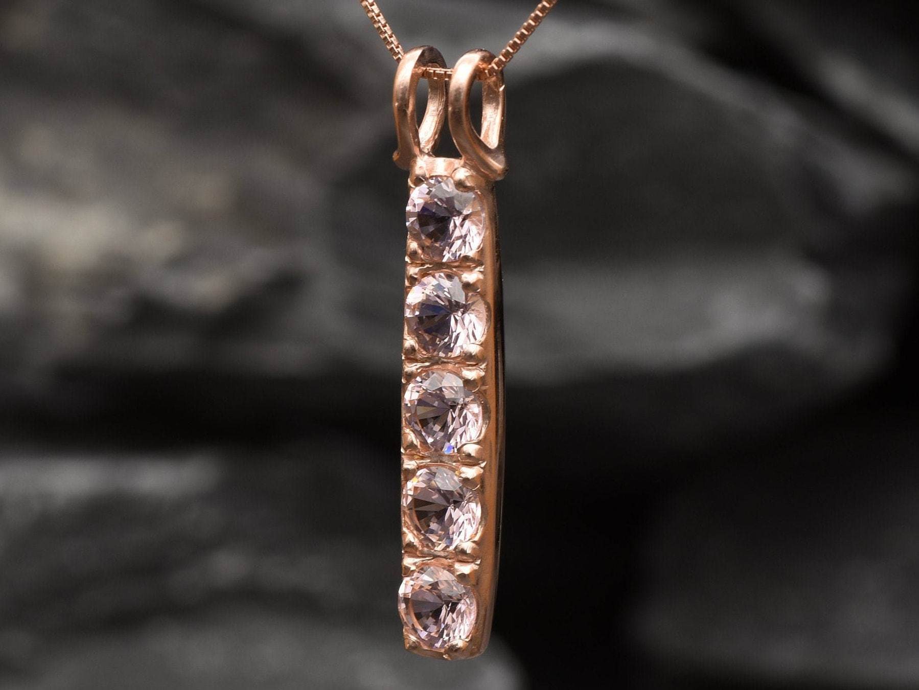 Morganite Pendant, Pink Stone Pendant, Bar Pendant, Line Pendant, Layering Necklace, Minimal Pendant, Created Morganite, Morganite Necklace(3)