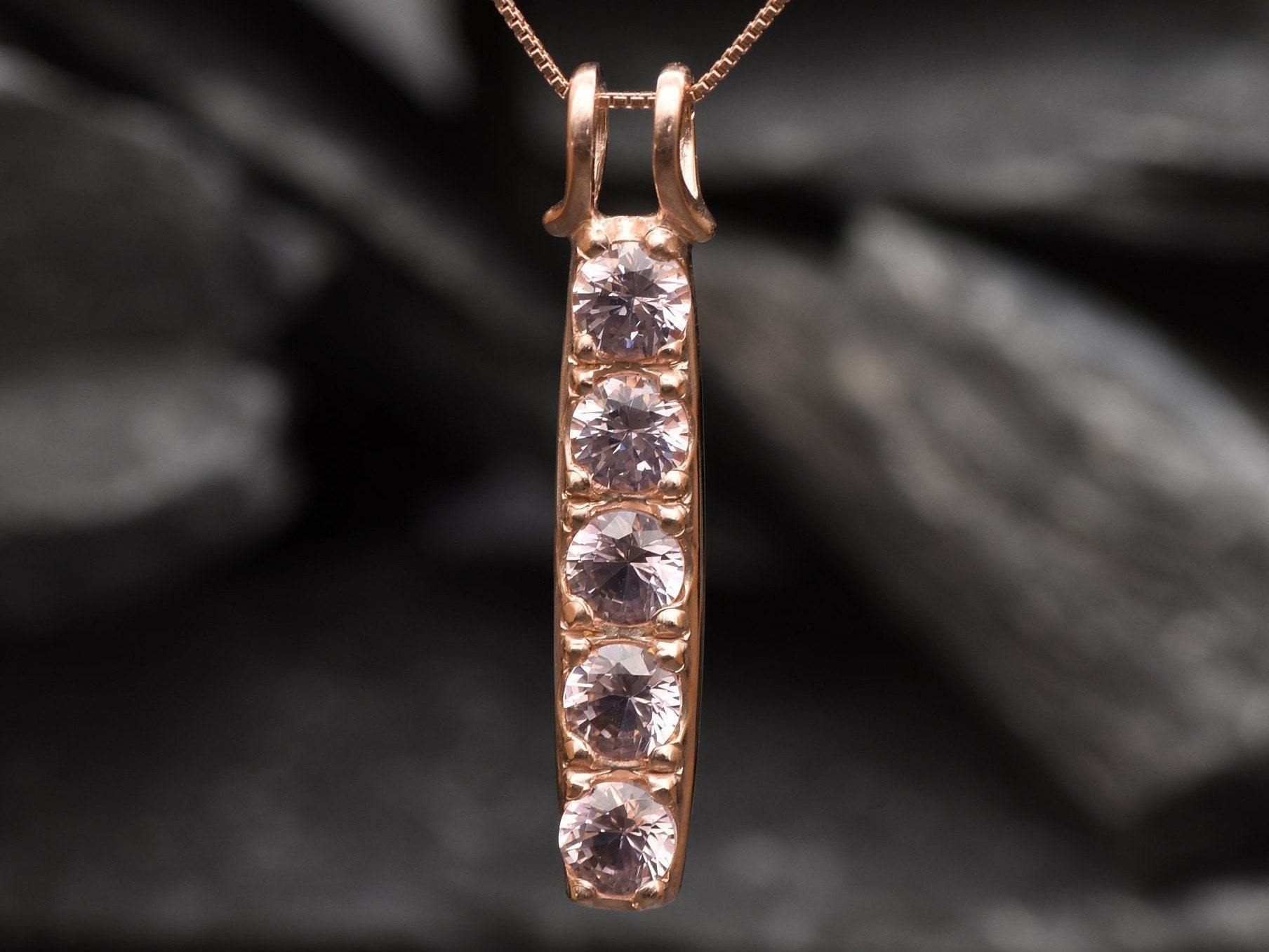 Morganite Pendant, Pink Stone Pendant, Bar Pendant, Line Pendant, Layering Necklace, Minimal Pendant, Created Morganite, Morganite Necklace(3)