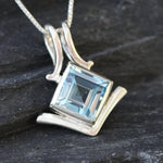 Blue Topaz Pendant, Square Pendant, Natural Blue Topaz, December Birthstone, December Necklace, Asymmetric Pendant, Artisan Necklace, Topaz