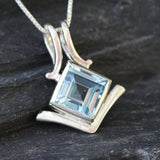 Blue Topaz Pendant, Square Pendant, Natural Blue Topaz, December Birthstone, December Necklace, Asymmetric Pendant, Artisan Necklace, Topaz