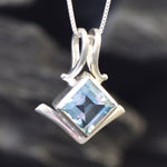 Blue Topaz Pendant, Square Pendant, Natural Blue Topaz, December Birthstone, December Necklace, Asymmetric Pendant, Artisan Necklace, Topaz