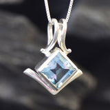 Blue Topaz Pendant, Square Pendant, Natural Blue Topaz, December Birthstone, December Necklace, Asymmetric Pendant, Artisan Necklace, Topaz