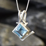 Blue Topaz Pendant, Square Pendant, Natural Blue Topaz, December Birthstone, December Necklace, Asymmetric Pendant, Artisan Necklace, Topaz