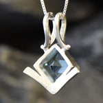 Blue Topaz Pendant, Square Pendant, Natural Blue Topaz, December Birthstone, December Necklace, Asymmetric Pendant, Artisan Necklace, Topaz