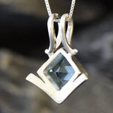 Blue Topaz Pendant, Square Pendant, Natural Blue Topaz, December Birthstone, December Necklace, Asymmetric Pendant, Artisan Necklace, Topaz