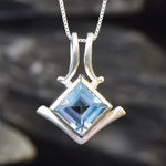 Blue Topaz Pendant, Square Pendant, Natural Blue Topaz, December Birthstone, December Necklace, Asymmetric Pendant, Artisan Necklace, Topaz