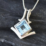 Blue Topaz Pendant, Square Pendant, Natural Blue Topaz, December Birthstone, December Necklace, Asymmetric Pendant, Artisan Necklace, Topaz