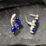 Blue Sapphire Earrings - Twin Oval Earrings - Unique Blue Earrings