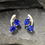 Blue Sapphire Earrings - Twin Oval Earrings - Unique Blue Earrings