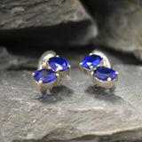 Blue Sapphire Earrings - Twin Oval Earrings - Unique Blue Earrings