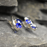 Blue Sapphire Earrings - Twin Oval Earrings - Unique Blue Earrings