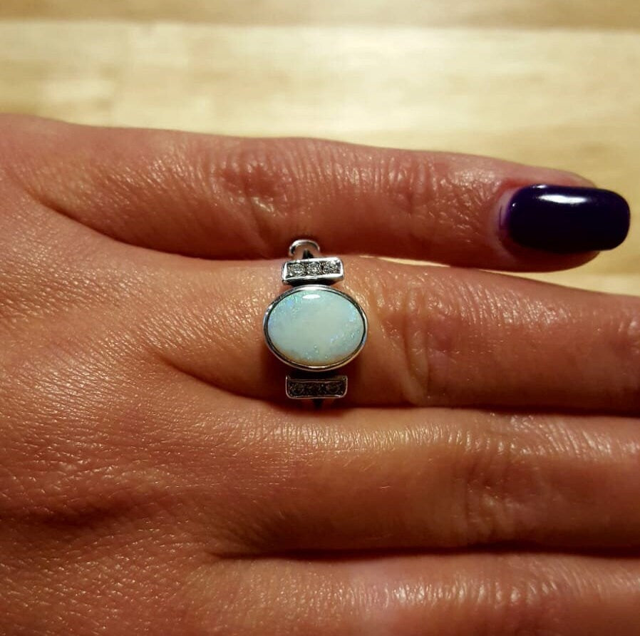 Opal Ring, Natural Opal, Vintage Rings, Fire Opal Ring, October Birthstone, Genuine Opal, White Ring, Promise Ring, Sterling Silver Ring