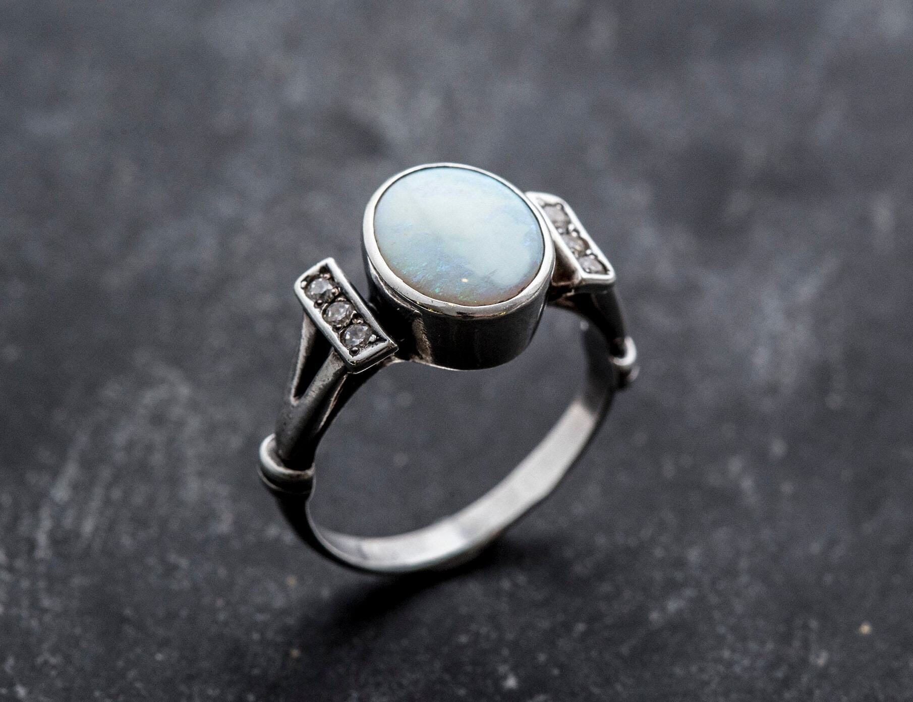 Opal Ring, Natural Opal, Vintage Rings, Fire Opal Ring, October Birthstone, Genuine Opal, White Ring, Promise Ring, Sterling Silver Ring