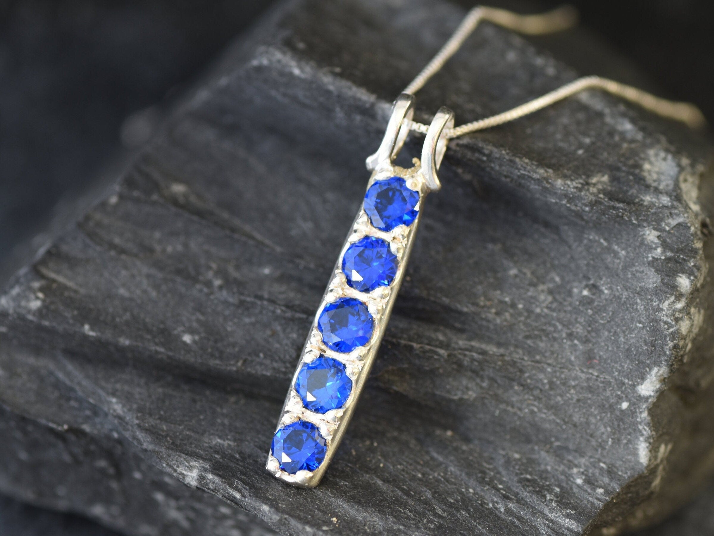Created Sapphire Pendant made in 925 Sterling Silver with Round Created Blue Sapphire in Prong setting, September Birthstone gift idea, symbolizes sincerity, truth, and faithfulness, ideal for everyday wear and perfect for birthday gifting and special occasions.