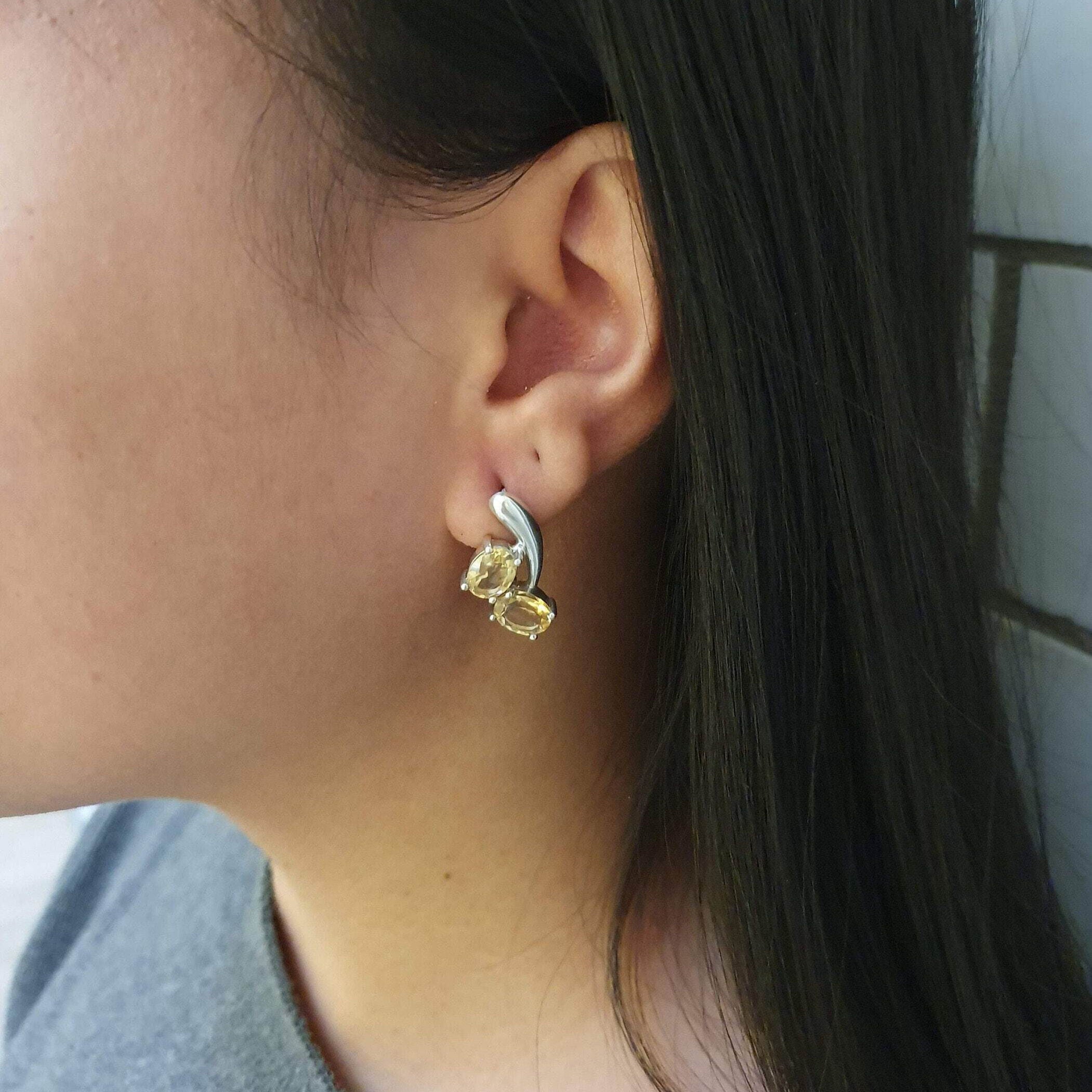Citrine Earrings, Natural Citrine Earrings, November Earrings, November Birthstone, Yellow Earrings, Unique Earrings, Solid Silver, Citrine