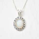 Gold Opal Pendant - White Oval Necklace - Bridal Opal Necklace