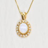 Vintage Opal Necklace - Genuine Opal Pendant - White Oval Necklace