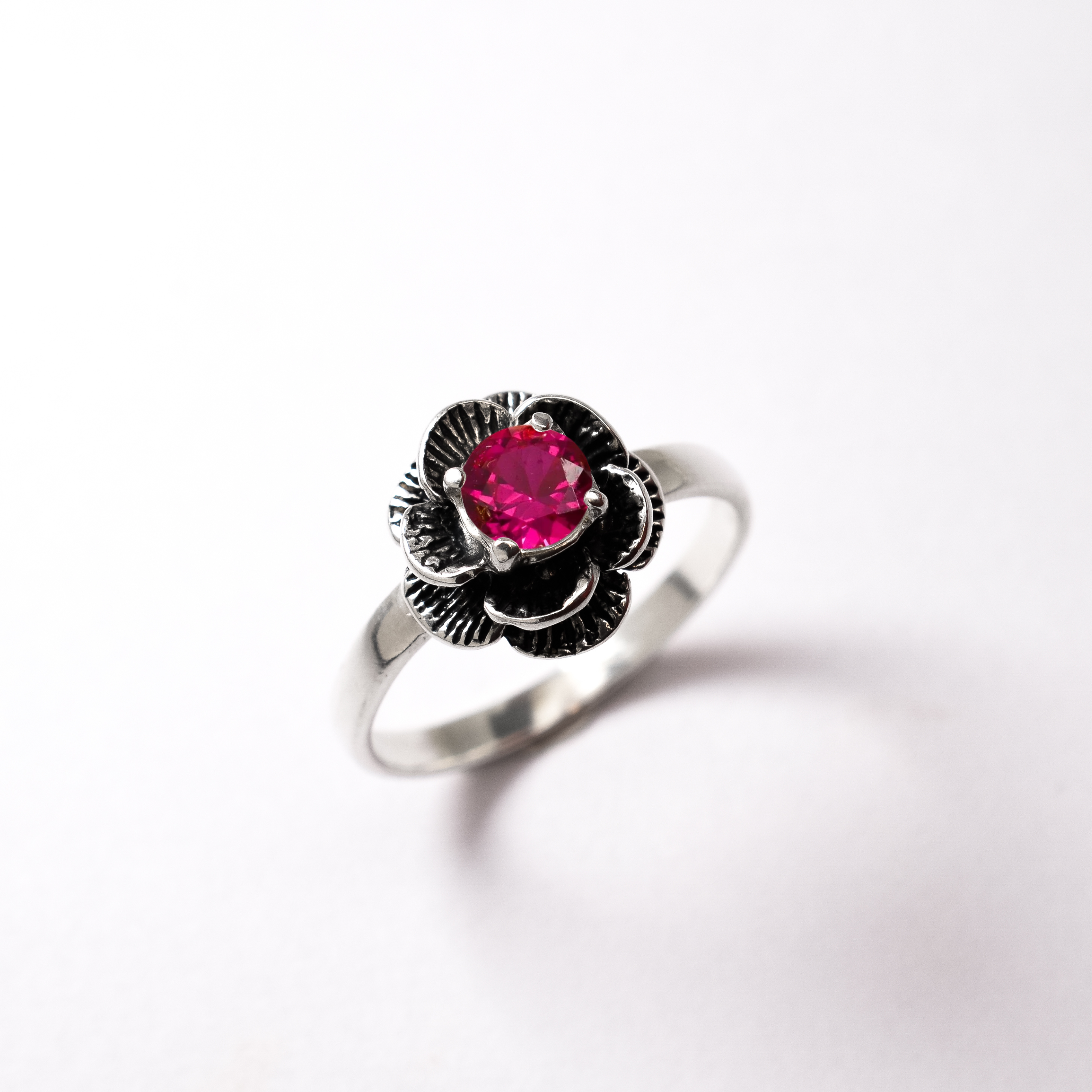 Created Ruby Ring made in 925 Sterling Silver with Round Created Red Ruby in Prong setting, July Birthstone gift idea, symbolizes nobility, purity, and passion, ideal for everyday wear and perfect for birthday gifting and special occasions.