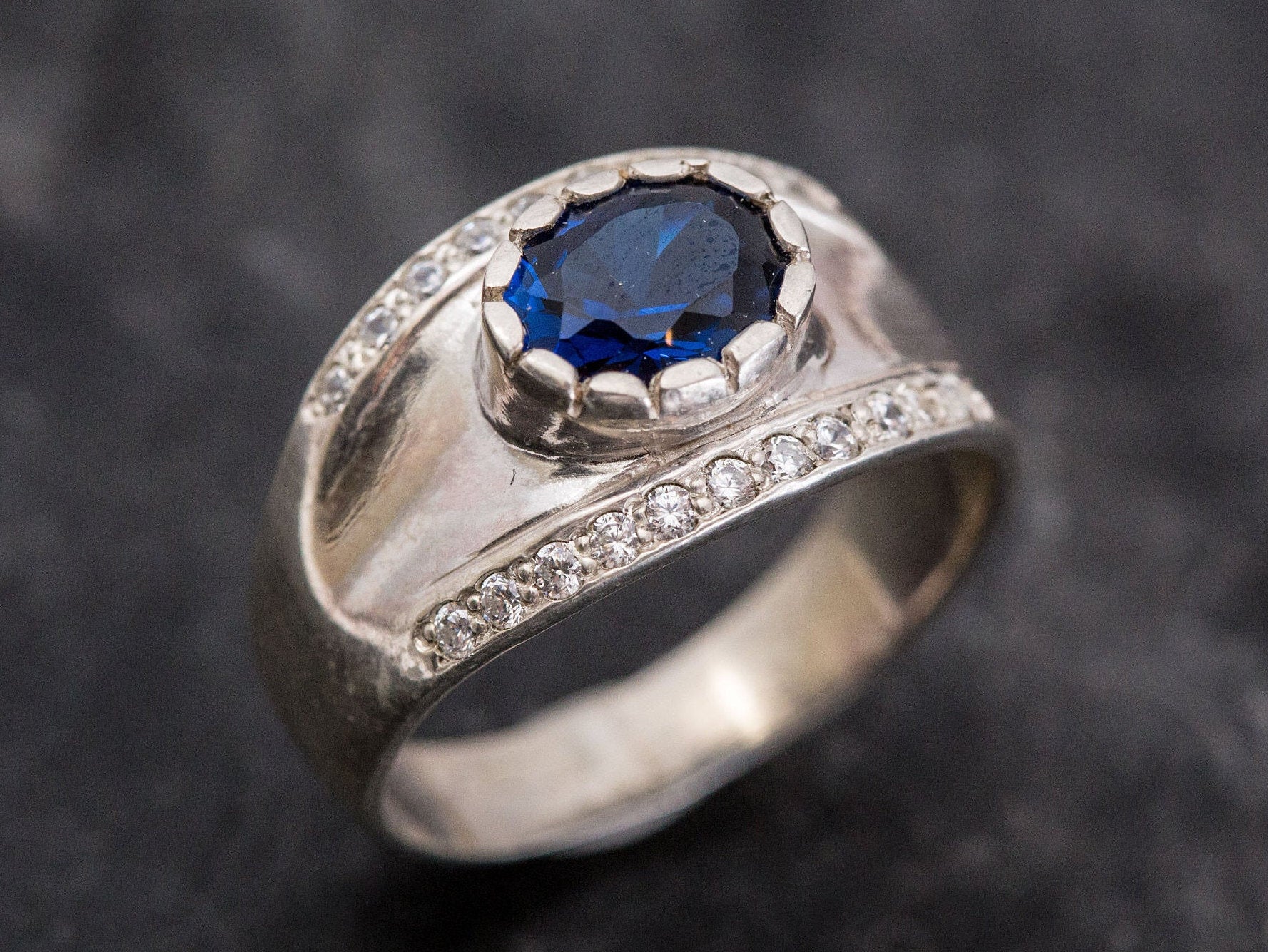 Created Sapphire Ring made in 925 Sterling Silver with Oval Created Blue Sapphire in Prong setting, September Birthstone gift idea, symbolizes sincerity, truth, and faithfulness, ideal for everyday wear and perfect for birthday gifting and special occasions.
