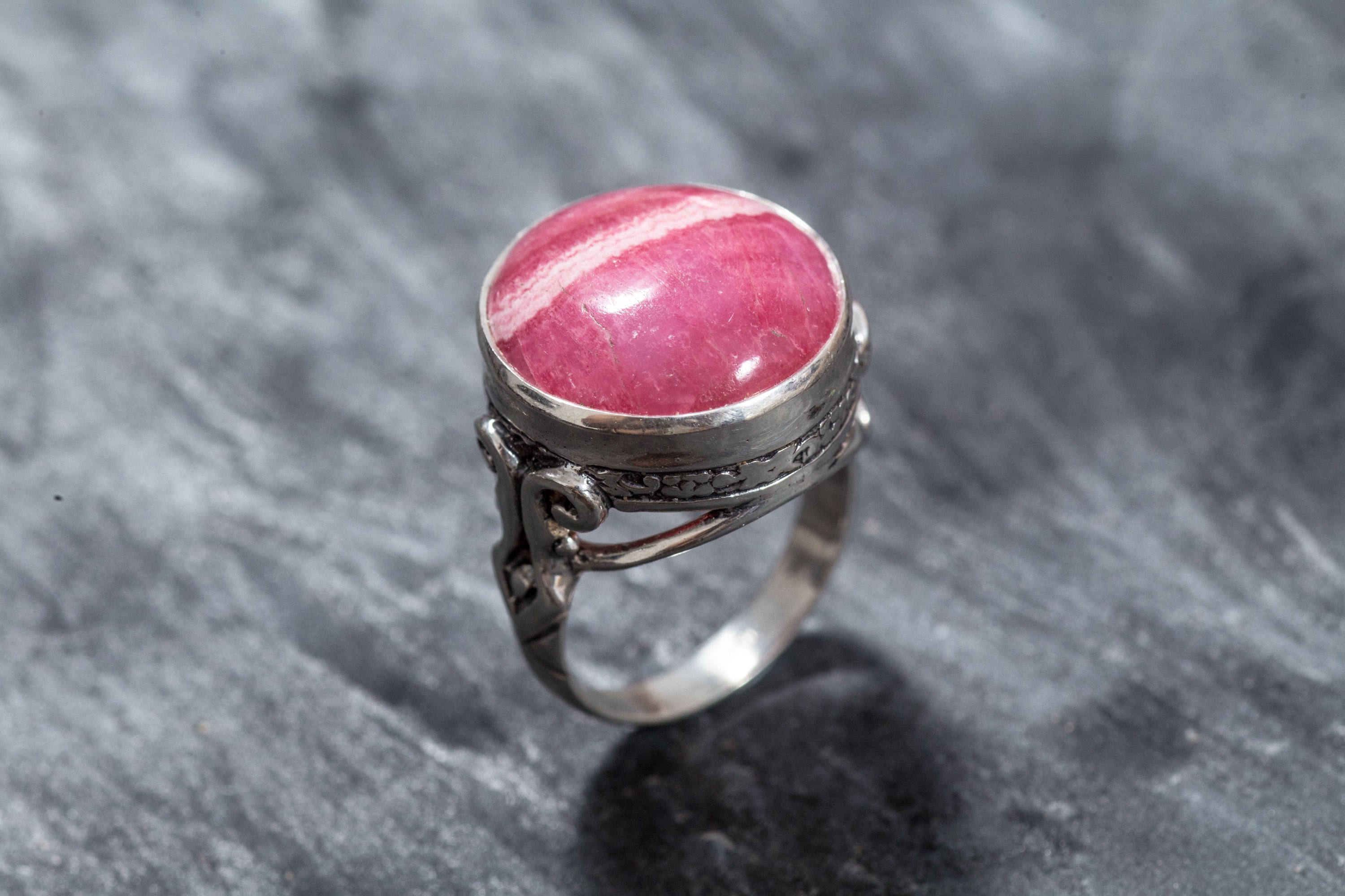 Rhodochrosite Ring, February Birthstone, Vintage Ring, Rhodochrosite, Large Red Ring, Natural Stone, Large Rhodochrosite, Solid Silver Ring