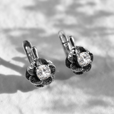 Rose Diamond Earrings - Gold Drop Earrings - Vintage Flower Studs