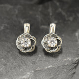 Diamond Flower Earrings - Sparkly Flower Earrings, CZ Diamond Studs