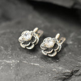 Diamond Flower Earrings - Sparkly Flower Earrings, CZ Diamond Studs