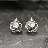 Diamond Flower Earrings - Sparkly Flower Earrings, CZ Diamond Studs