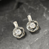 Diamond Flower Earrings - Sparkly Flower Earrings, CZ Diamond Studs