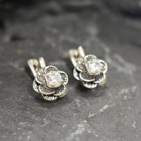 Diamond Flower Earrings - Sparkly Flower Earrings, CZ Diamond Studs