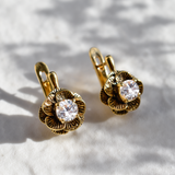 Diamond Flower Earrings - Sparkly Flower Earrings, CZ Diamond Studs