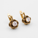 Diamond Flower Earrings - Sparkly Flower Earrings, CZ Diamond Studs