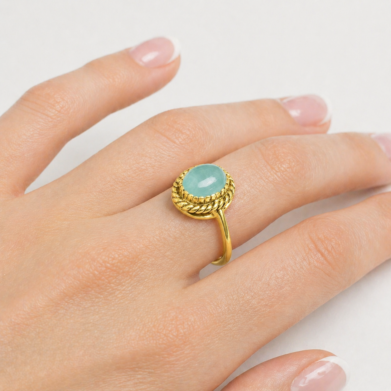 Elegant 18k gold vermeil ring featuring an oval natural emerald, perfect for birthdays and special occasions. May birthstone gift.