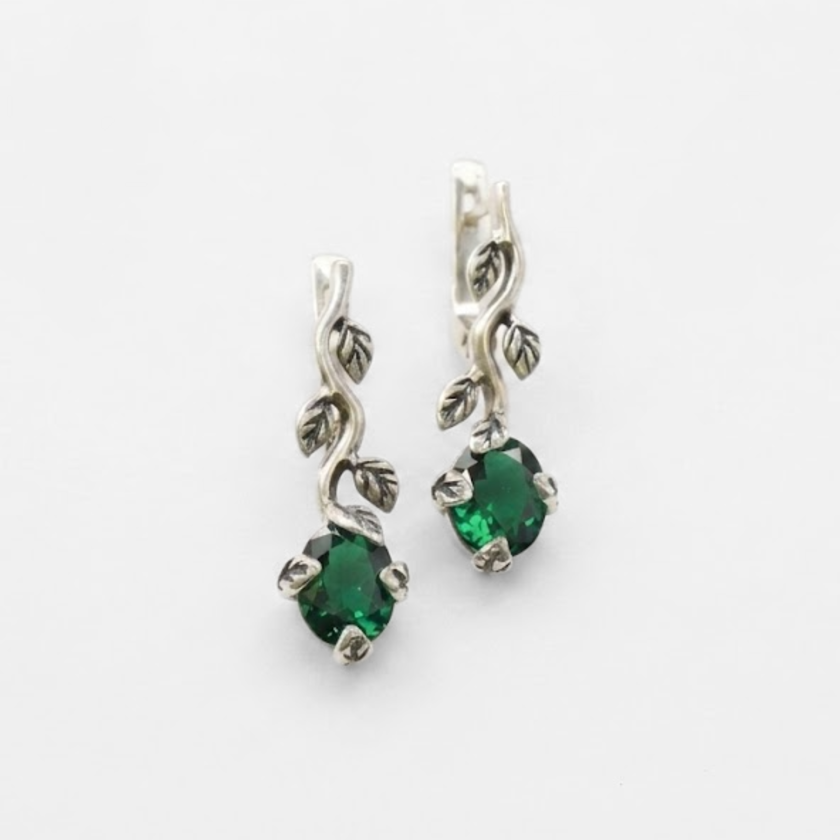 Created Emerald Earrings made in 925 Sterling Silver with Oval Created Green Emerald in Prong setting, May Birthstone gift idea, symbolizes, ideal for everyday wear and perfect for birthday gifting and special occasions.