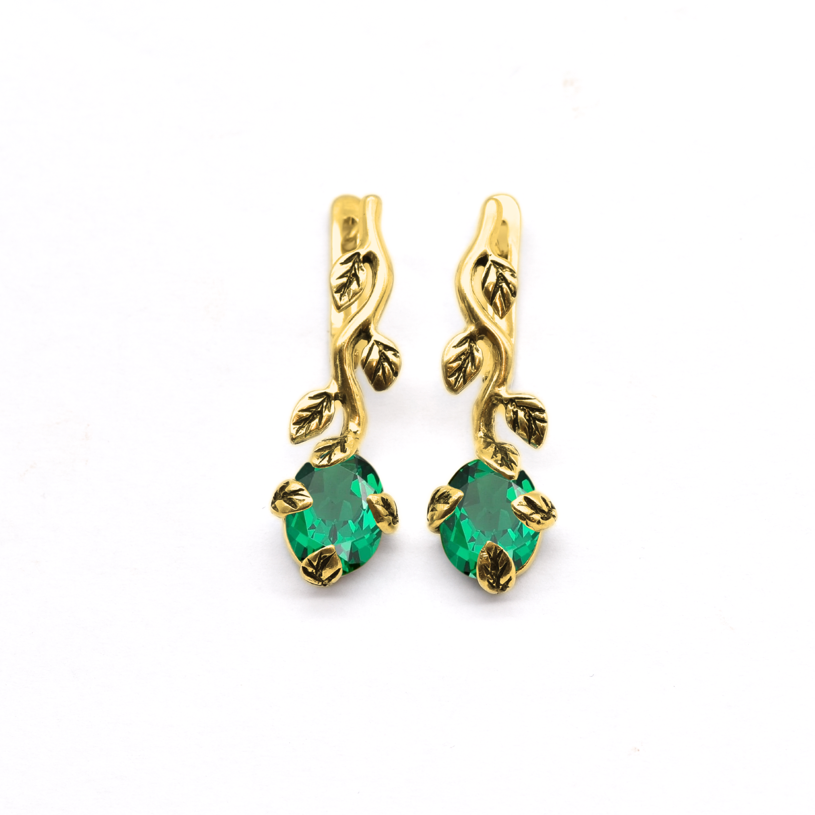 Long Emerald Earrings - Green Drop Earrings - Vintage Leaf Earrings