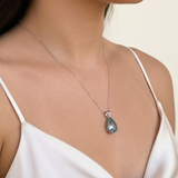 Large Aquamarine Pendant - Blue Teardrop Necklace - Statement Necklace