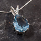 Large Aquamarine Pendant - Blue Teardrop Necklace - Statement Necklace