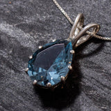 Large Aquamarine Pendant - Blue Teardrop Necklace - Statement Necklace