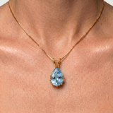 Gold Aqua Pendant - Teardrop Aqua Necklace - Gold Teardrop Necklace
