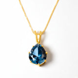 Gold Aqua Pendant - Teardrop Aqua Necklace - Gold Teardrop Necklace