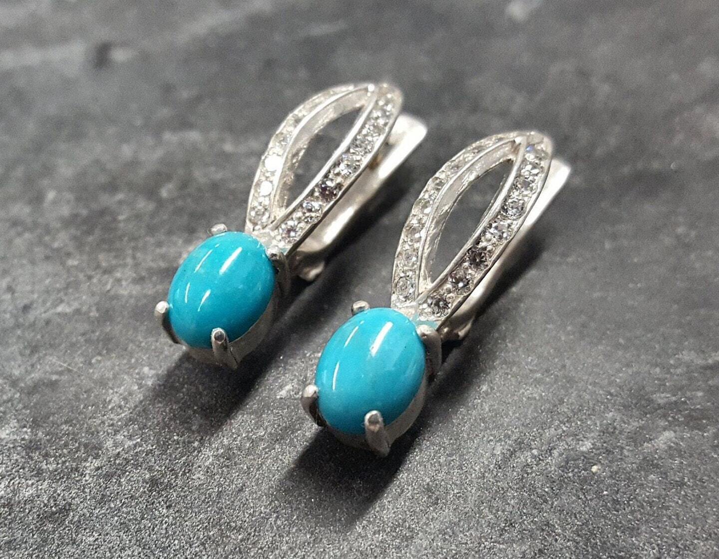 Turquoise Earrings, Natural Turquoise, Vintage Turquoise, Arizona Turquoise, Vintage Turquoise Earrings, Antique Earrings, Pure Silver
