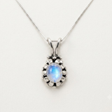 Rainbow Moonstone Necklace - White Vintage Pendant - Silver Moonstone Necklace