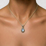 Rainbow Moonstone Necklace - White Vintage Pendant - Silver Moonstone Necklace