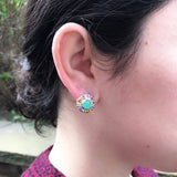 Ruby Flower Earrings - Victorian Silver Studs - Chrysoprase Earrings