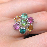 Tourmaline Ring - Colorful Flower Ring - Vintage Cocktail Ring